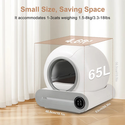 DOEL 2026 Upgrade Automatic Smart Litter Box, Self-Cleaning Cat Litter Box 65L Large Capacity, APP Control, 2.4G WiFi Only, Ion Odor Neutralization, Compatible with Clumping Litters, Ideal for Multi-Cat Homes