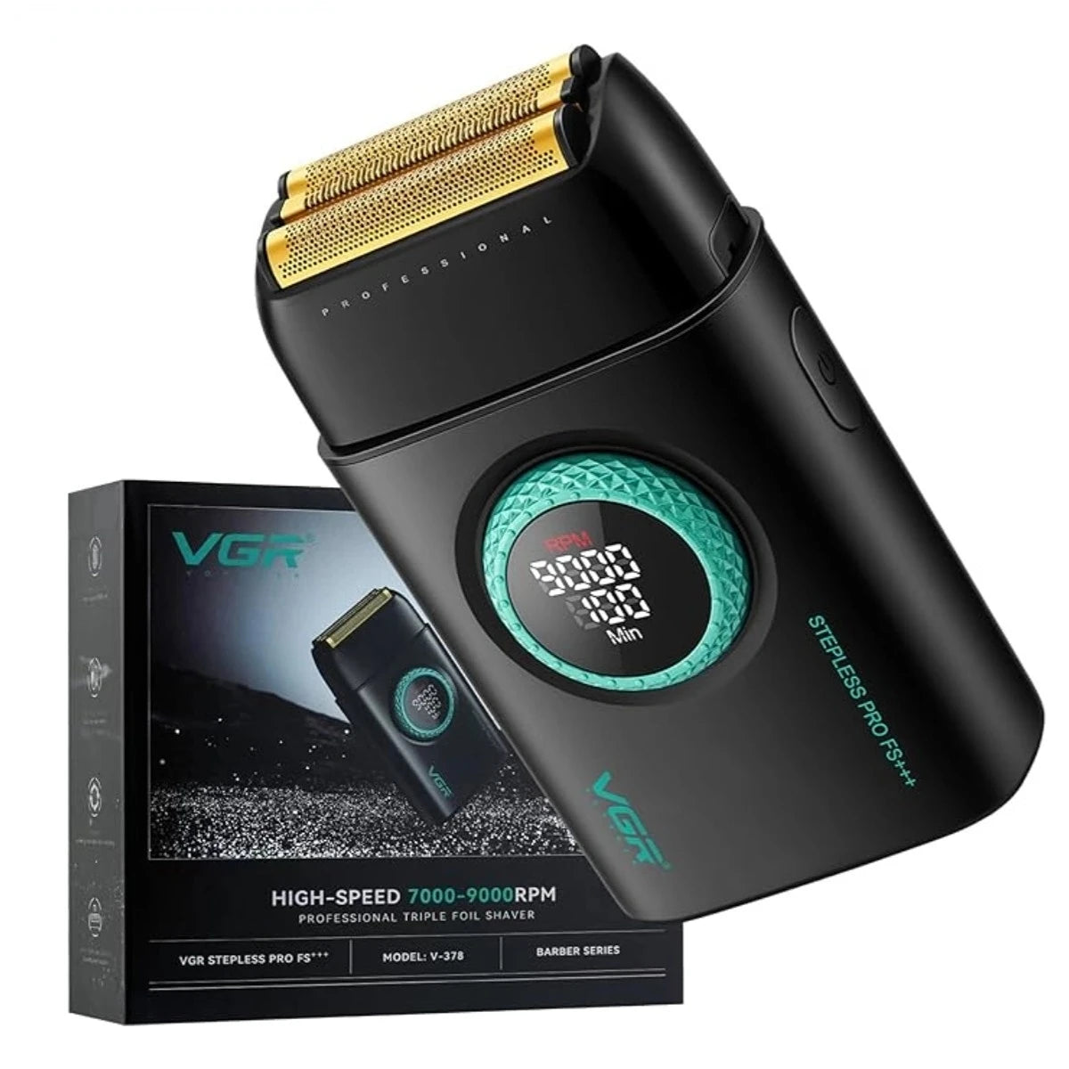 VGR Shaver Professional Beard Trimmer 9000 RPM Electric Razor Rechargeable Shaving Machine LED Lights Metal Shaver for Men V-378