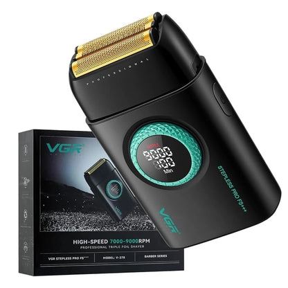 VGR Shaver Professional Beard Trimmer 9000 RPM Electric Razor Rechargeable Shaving Machine LED Lights Metal Shaver for Men V-378