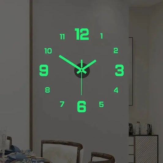 EW Creative Simple Luminous Digital Clock European Style DIY Silent Wall Clock Study Living Room Punch-Free Wall Sticker Clock - Urbizia