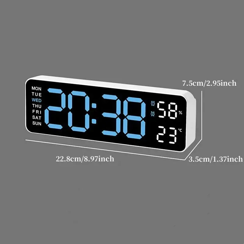 9 Inch Large Digital Wall Clock USB Powered TEMP Humidity Week Auto Dimmer DST Table Clock 12/24H Electronic LED Alarm Clock - Urbizia