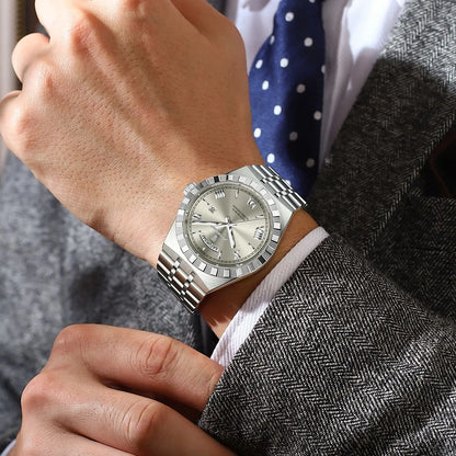 POEDAGAR Luxury Business Man Watch Week Date Waterproof Luminous Watches For Men Stainless Steel Quartz Fashion Men's Wristwatch