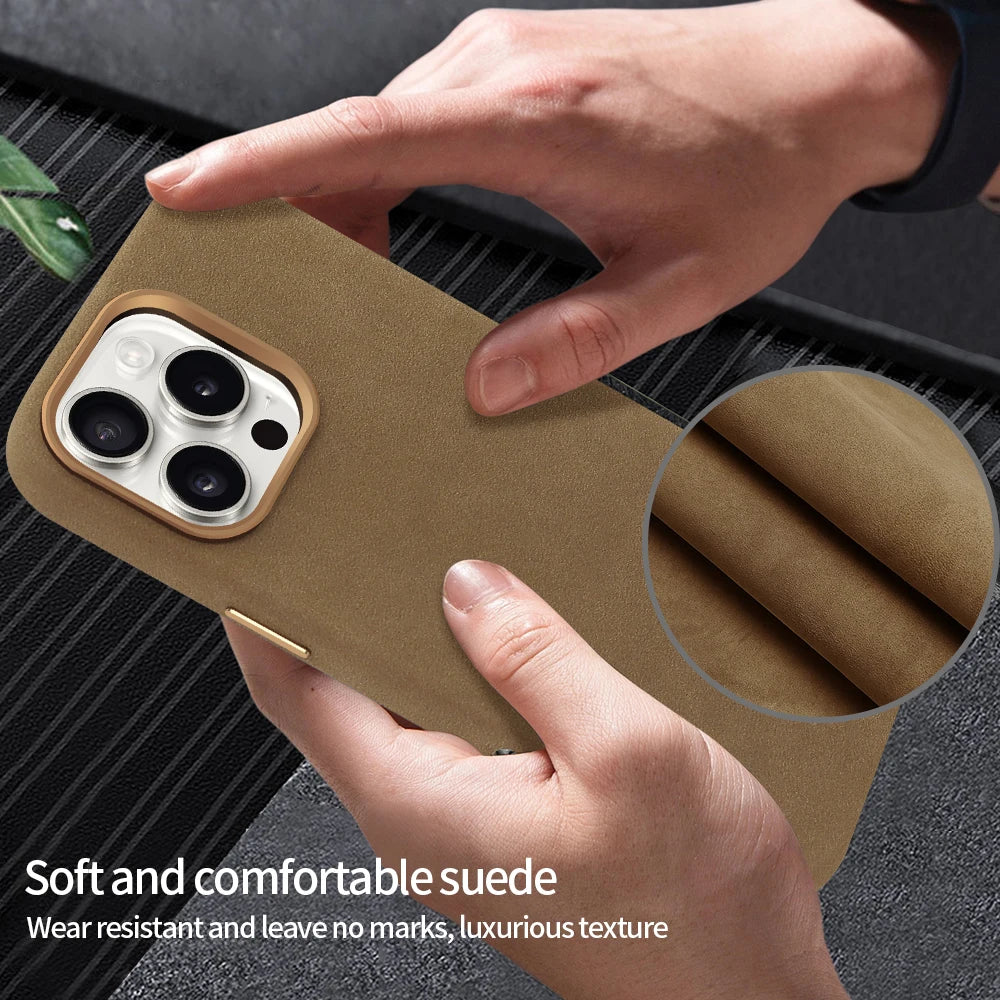 Suede Phone Case for iPhone 18 Pro with Magnetic Wireless Charging Anti-Drop Cover Compatible with iPhone 18 17 16 15 Pro Max