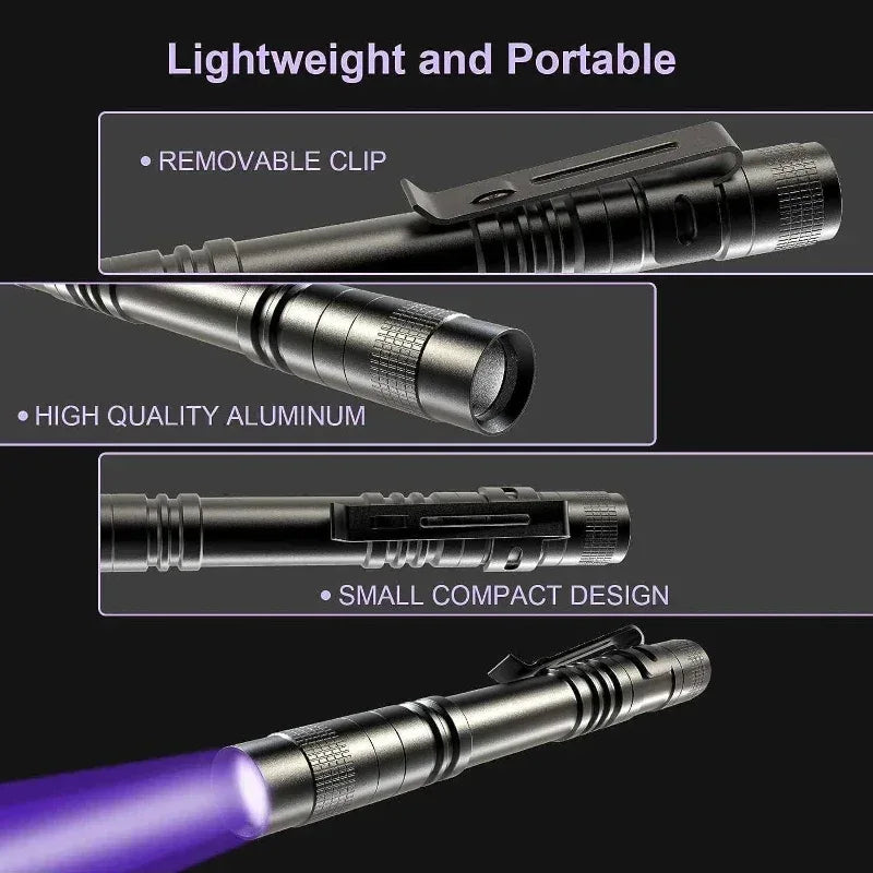 UV Flashlight 395nm Ultraviolet Torch With Pen Clip Portable AAA Batteries Used Violet Light Pet Urine Scorpion Detector UV Lamp - Urbizia