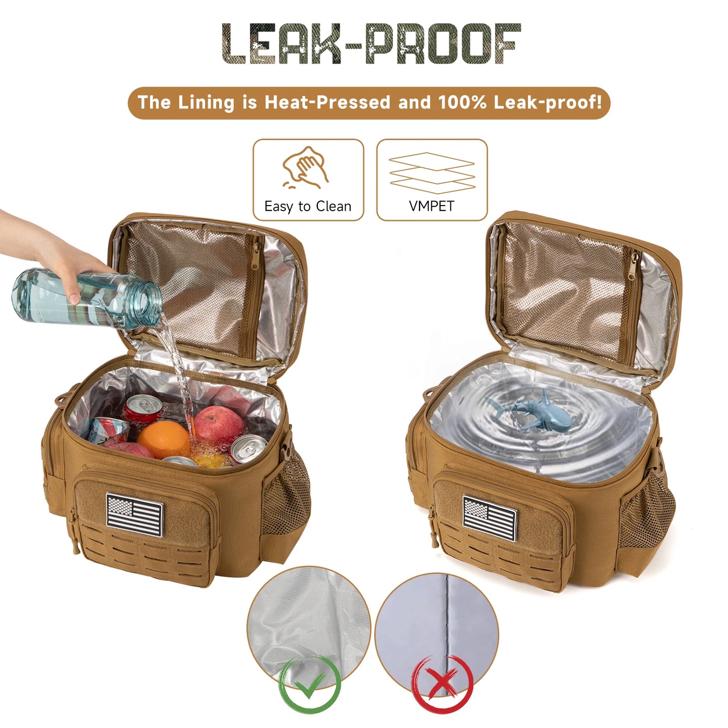 13L Tactical Thermal Cooler Lunch Bag Leakproof Insulated Durable Meal Storage Bag For Men Office Work Daily Commute Camping Picnic Fishing Outdoor Portable Insulated Food Carrier Bag