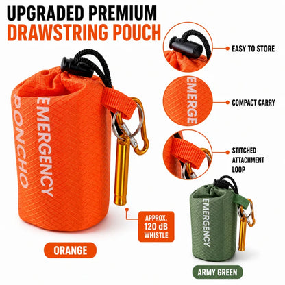 Emergency Rain Poncho Kit Waterproof Hooded Raincoat Portable Rain Cover With Pouch Whistle Carabiner For Camping Hiking
