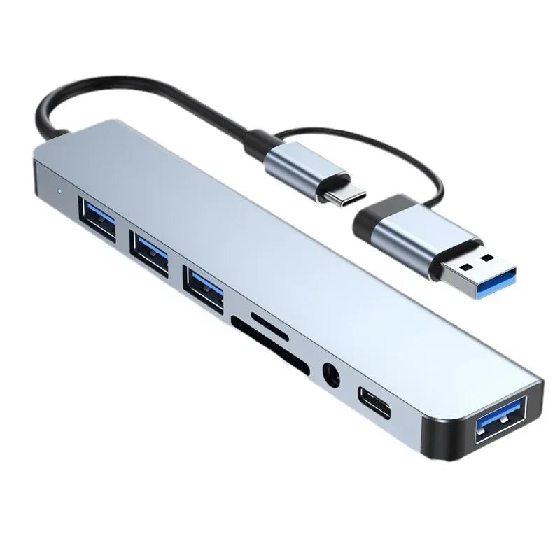 8 in 2 USB +Type C HUB Docking Station with 3.5mm Audio Jack Adapter Micro SD Card Reader Laptop Tablet Phone Disk Converter - Urbizia