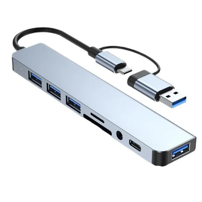 8 in 2 USB +Type C HUB Docking Station with 3.5mm Audio Jack Adapter Micro SD Card Reader Laptop Tablet Phone Disk Converter - Urbizia
