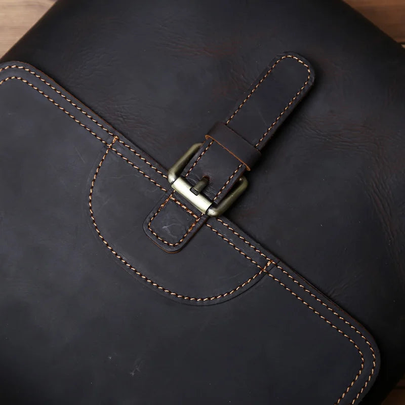 NZPJ Retro Men's Leather Shoulder Bag First Top Layer Cowhide Messenger Bag Casual Vertical Men's Bag Suitable For 11-Inch Ipad