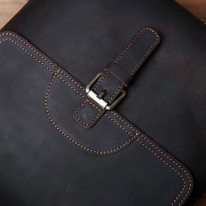 NZPJ Retro Men's Leather Shoulder Bag First Top Layer Cowhide Messenger Bag Casual Vertical Men's Bag Suitable For 11-Inch Ipad