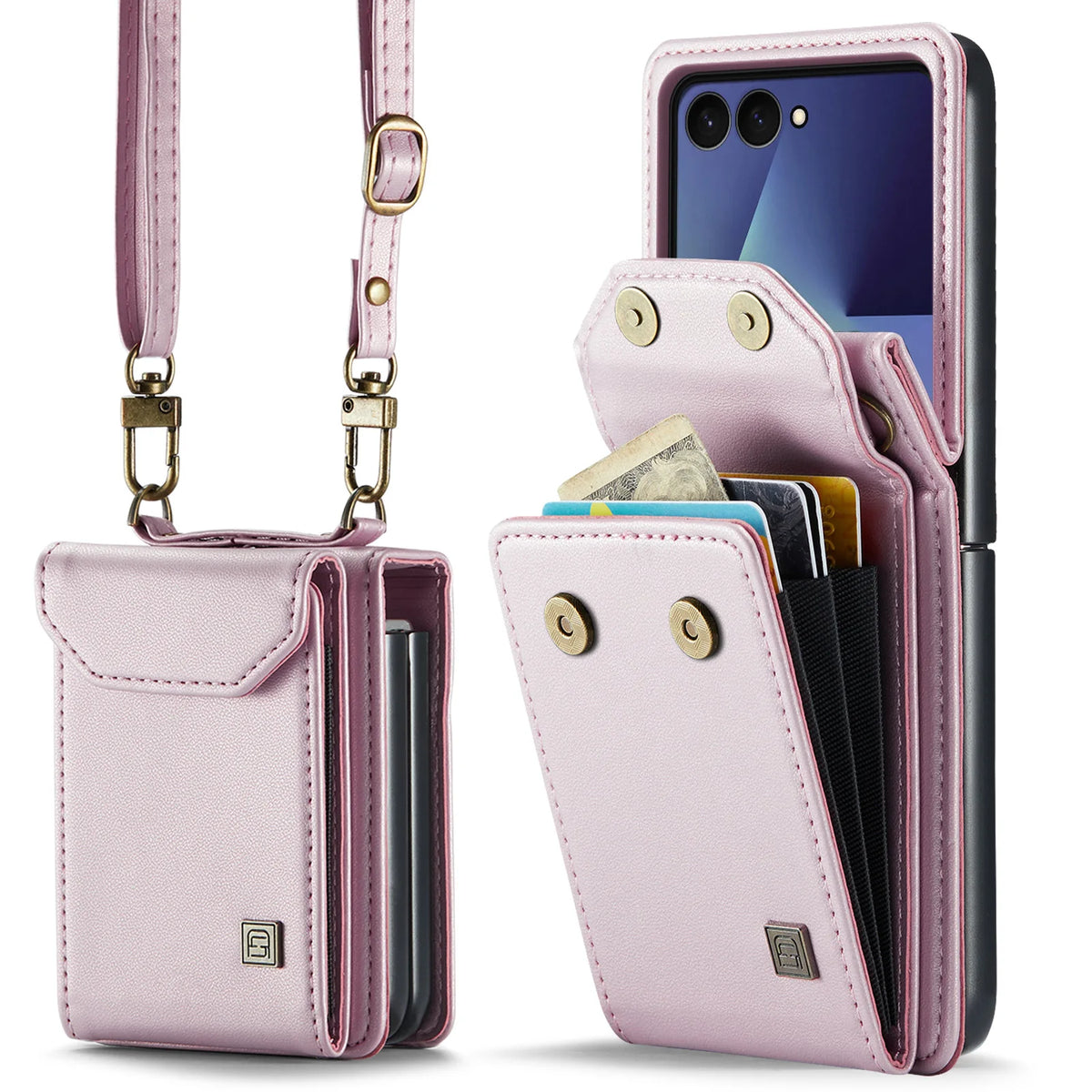 Premium Leather Wallet Card Slots Case for Samsung Galaxy Z Flip7 Flip6 Flip5 Flip7FE Lanyard Crossbody Fashion Protective Cover