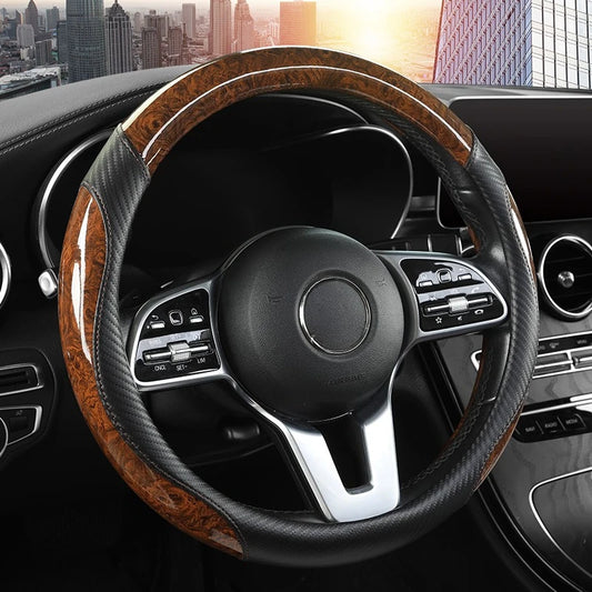 Peach Wood Grain Car Steering Wheel Cover Non-slip Four Seasons General Motors Handle Cover  Fits 14.5-15" Steering Wheels