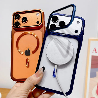 Luxury Lens Protect Stand Holder Bracke Clear Phone Case For iPhone 17 Pro Max 17 Pro Large Window Shockproof Armor Bumper Cover