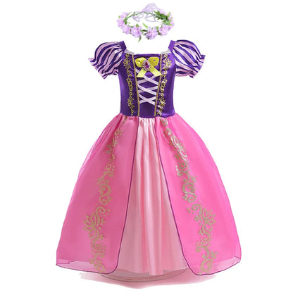 Disney Rapunzel Princess Dress – Purple Puff Sleeve A-Line Costume for Girls Halloween Birthday Party