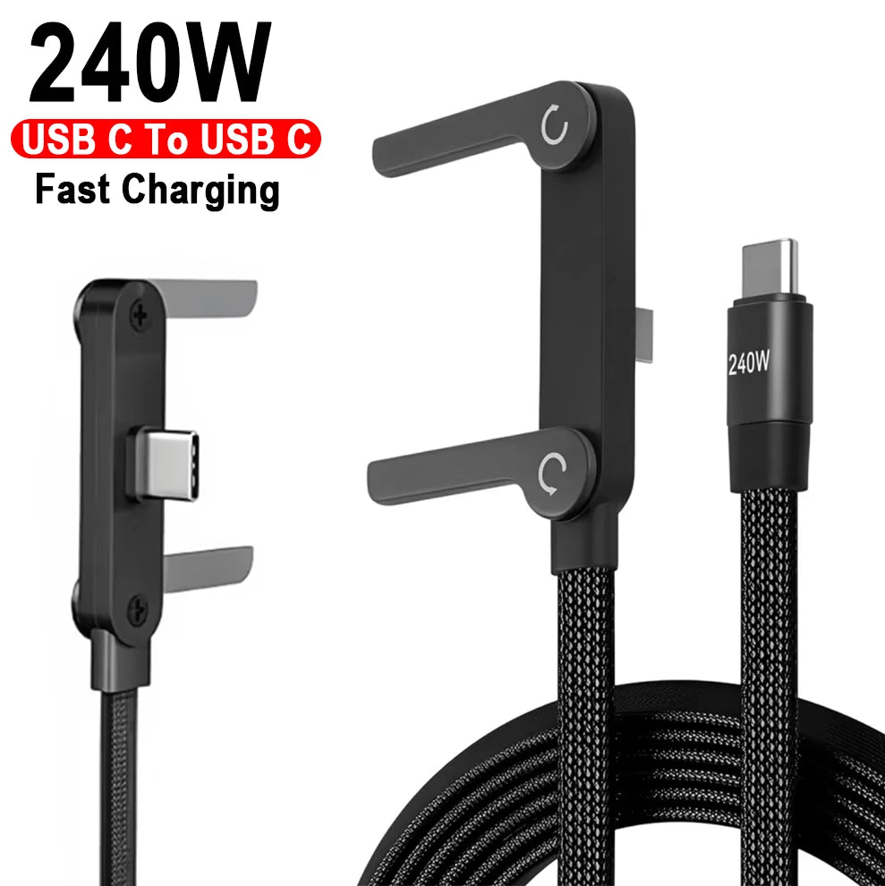 240W Fast Charging Foldable Phone Holder Data Cable For iPhone 15 12 13 14 16 17 Pro Max Plus USB C Type-C Quick Charging Cable