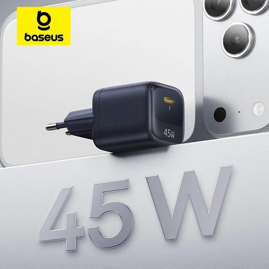 Baseus 45W GaN Charger For iPhone 17 16 15 Pro Max Samsung Galaxy Fast Charger Phone Charger USB C Charger Portable PD Charger