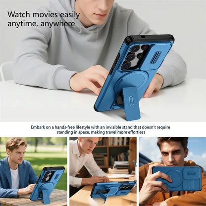 Lens Protect Camera Phone Case for Samsung S25 FE S26 S24 Ultra S23 Plus A37 A57 A17 A36 A56 A16 A55 Magnetic Kickstand Cover