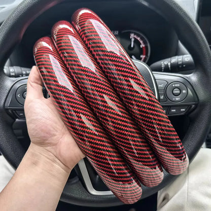 3PCS Laser Carbon Fiber Silicone Car Round Steering Wheel Cover Fiber Leather Wheel Booster Auto Cover Non-Slip Universal Parts