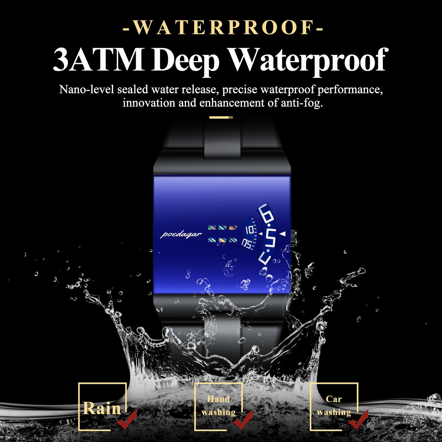 POEDAGAR Top Rectangle Original Men Watch Waterproof Fashion Man Wristwatch Stainless Steel Quartz Sport Men's Watches+Box Reloj