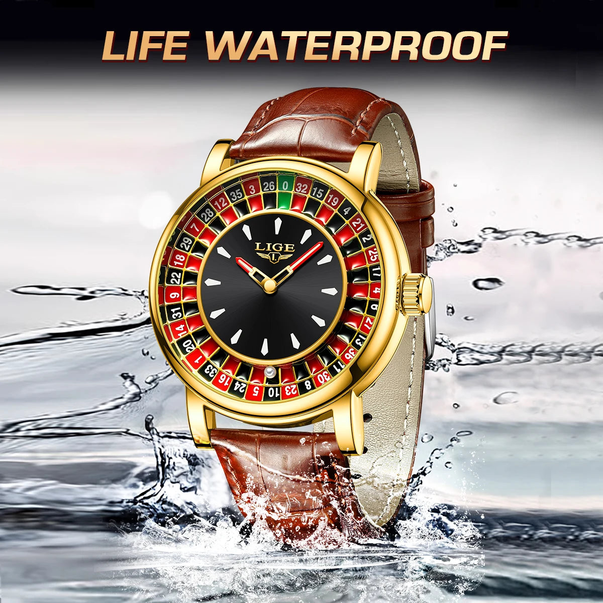 LIGE Fashion Men Watch Rotating Dial Las Vegas Roulette Desktop Theme Watch Men Waterproof Luminous Clock Watches Creative Clock