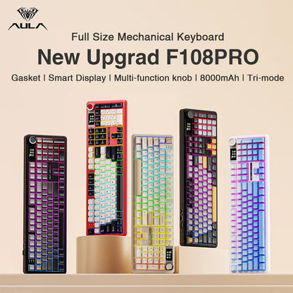 AULA F108pro Wireless Bluetooth Keyboard Macro Gaming keyboard Gasket Hot-swap Full Size Keyboard with TFT Smart Display