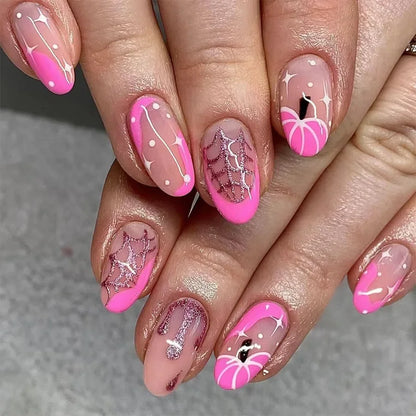 24Pcs Halloween False Nails – Almond Head Clown Design French Full Cover Press-on Nails