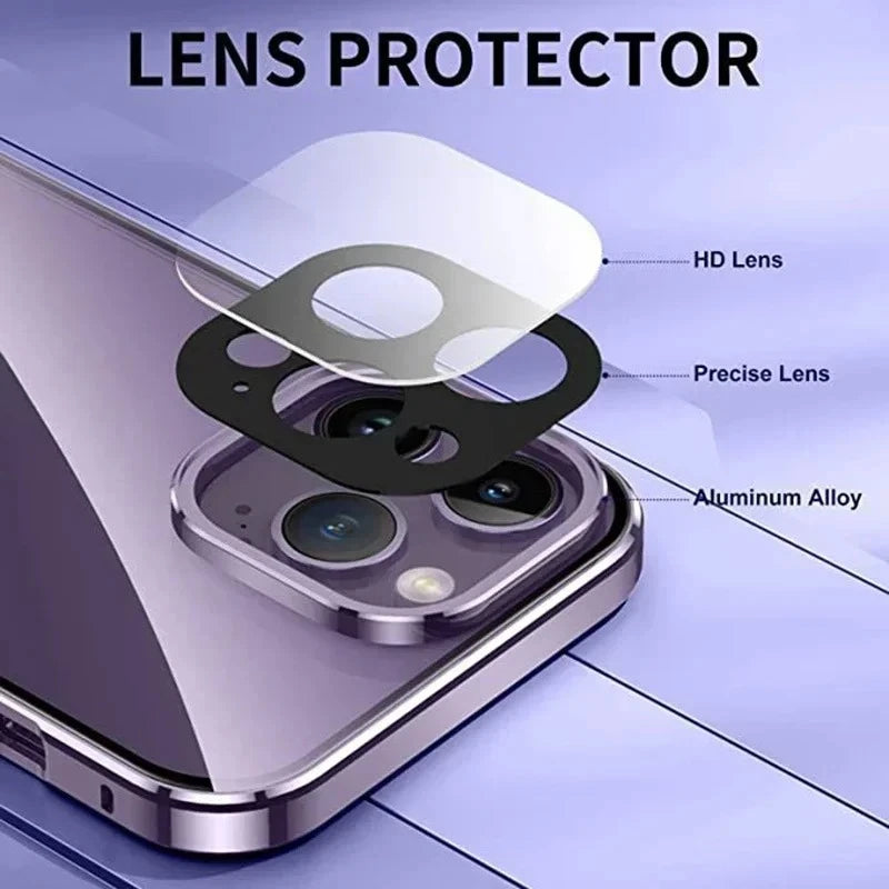360 ° Full Protection Metal Magnetic Double-Sided Glass Snap Lock Privacy Case For iPhone 17 16 15 14 13 12 Pro Max Plus 17E 16E