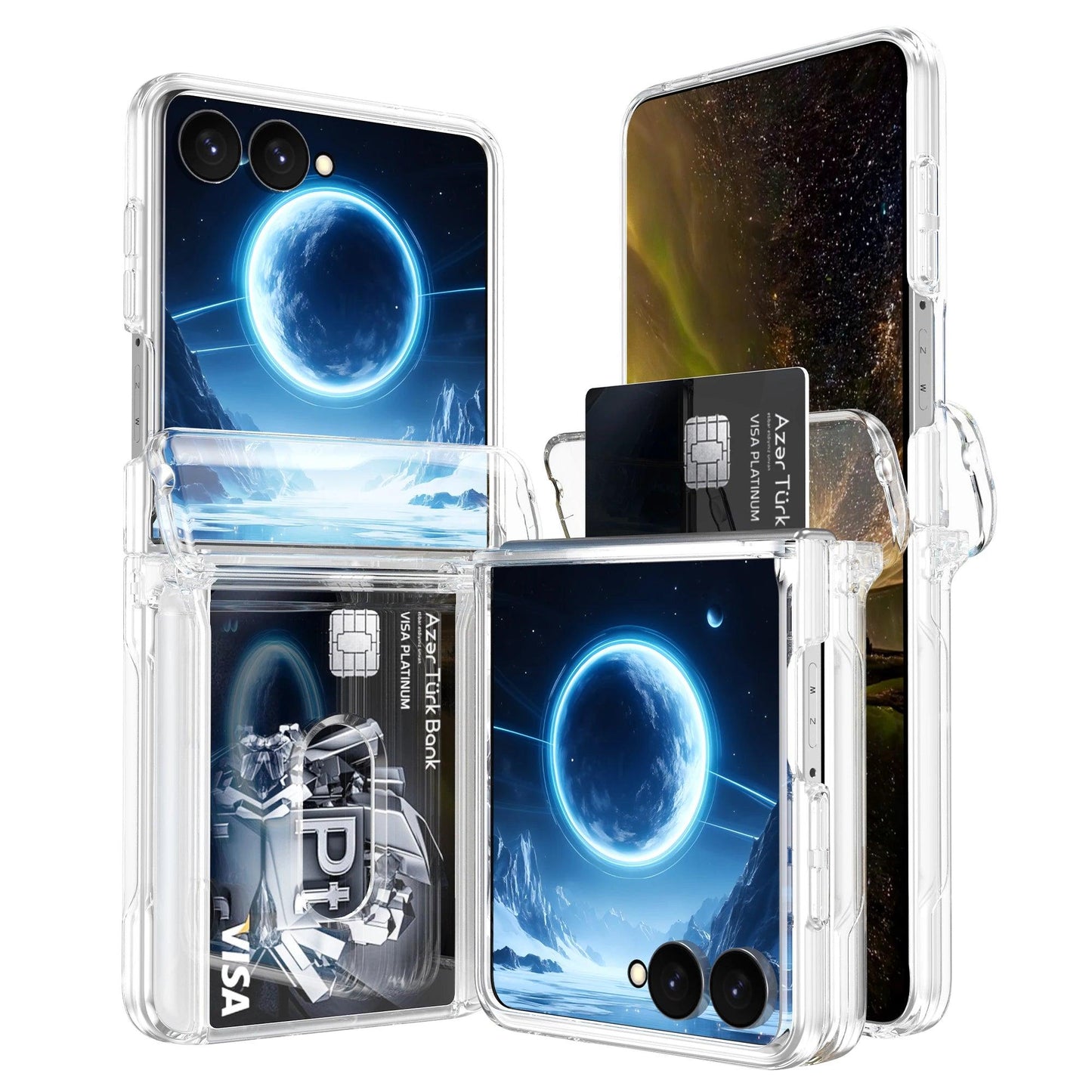 Phone Case for Samsung Galaxy Z Flip 8 7 6 5 4 3 Flip8 Flip7FE Card Slot Hinge Full-pack Anti-Drop Shockproof Protection Cover
