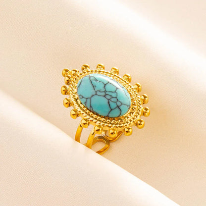 Turquoise Finger Jewelry Long Oval Sun Heart Water Drop Stainless Steel Rings For Women Men Accessories Gold Plated Open Anillos