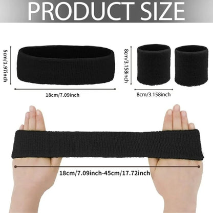 New Hot Athletic Sweatband Hairband Headband Wristband Set in 3-Pack Cotton Head Sweat Bands for Running, Cycling, Yoga, Spa