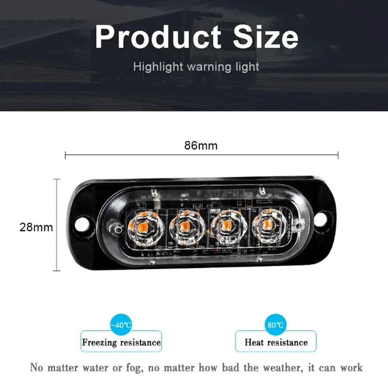 12V 24V Led Strobe Warning Light Emergency Stroboscope Grille Flashing Light bar Truck Car Beacon Lamp Amber Traffic Light Amber - Urbizia