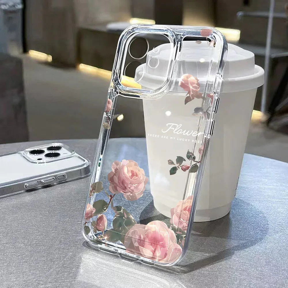 Floral Shockproof Transparent Silicone Phone Case for iPhone