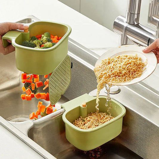 Kitchen Sink Filter Basket – One-Click Press Drain Storage Rack