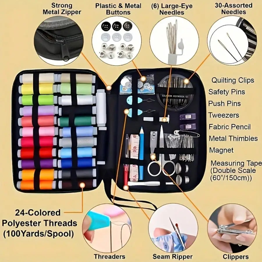 95-Piece Sewing Kit, Portable Emergency Repair Kit With Threads, Needles & Needle Threader, Basic Travel Sewing Set For Home & Beginners
