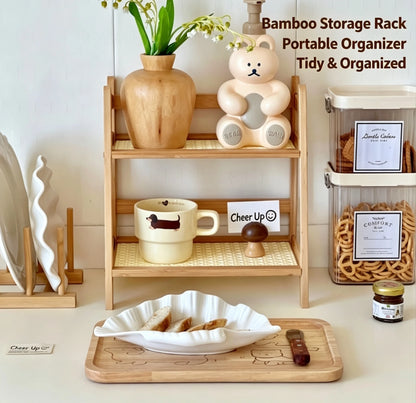 Retro Bamboo 2 Layer Storage Rack Countertop Organizer Stable Kitchen Shelf for Home Hotel Apartment Dressing Table