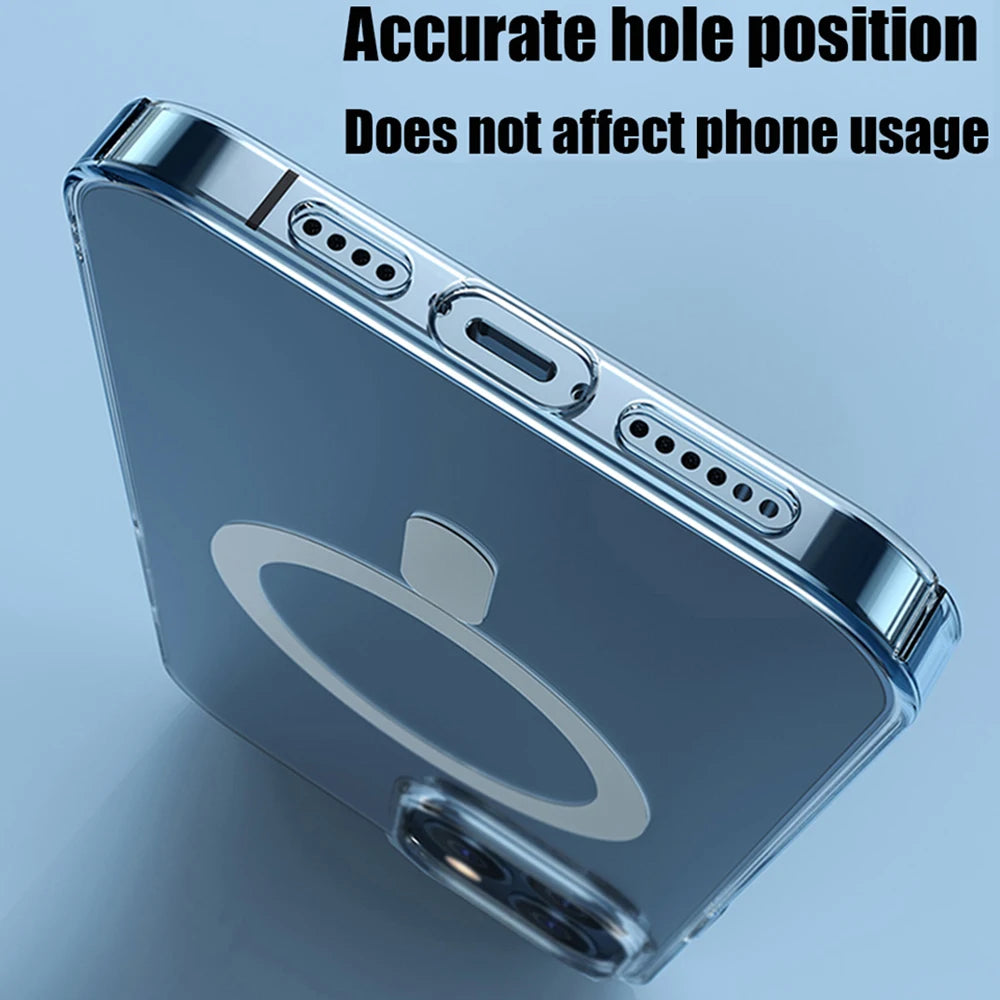 For Magsafe Magnetic Wireless Charging Case For iPhone 15 14 13 12 11 Pro Max X XR 7 8 Plus Transparent Protection Back Cover