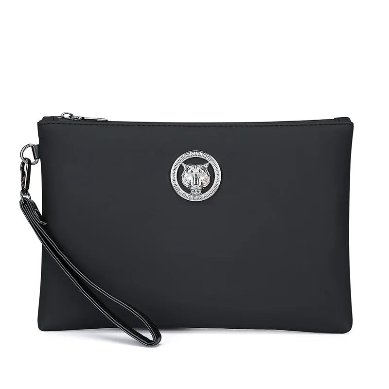 Men Clutch Bag Tiger's Head Silver Fashion Casual Business Soft Pu Leather Phone Handbag Luxury Male Envelop Leather Day Clutch