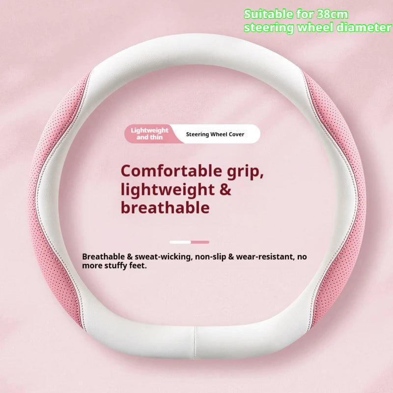 Practical Car Steering Wheel Cover Perforated Leather Four Seasons Universal Breathable Sweat Absorbent Non Slip Ultra Thin
