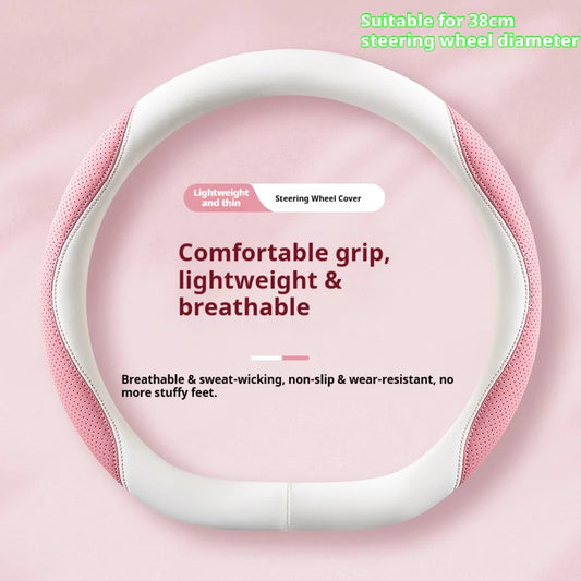 Practical Car Steering Wheel Cover Perforated Leather Four Seasons Universal Breathable Sweat Absorbent Non Slip Ultra Thin
