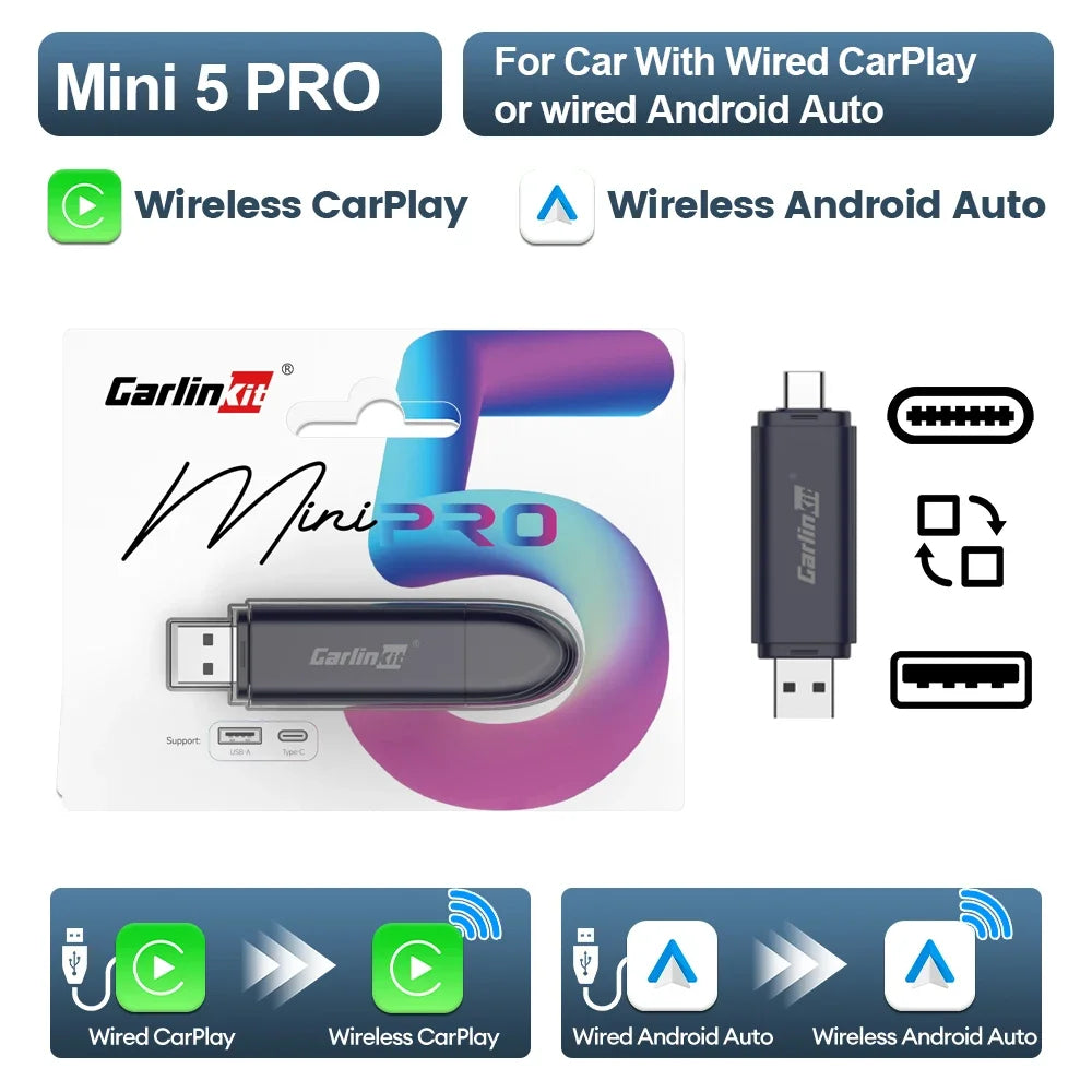 CarlinKit 5.0 Mini Ultra &Mini 5 Pro Wireless Adapter Wireless CarPlay &Android Auto USB Dongle For Cars Wireless Auto Connect