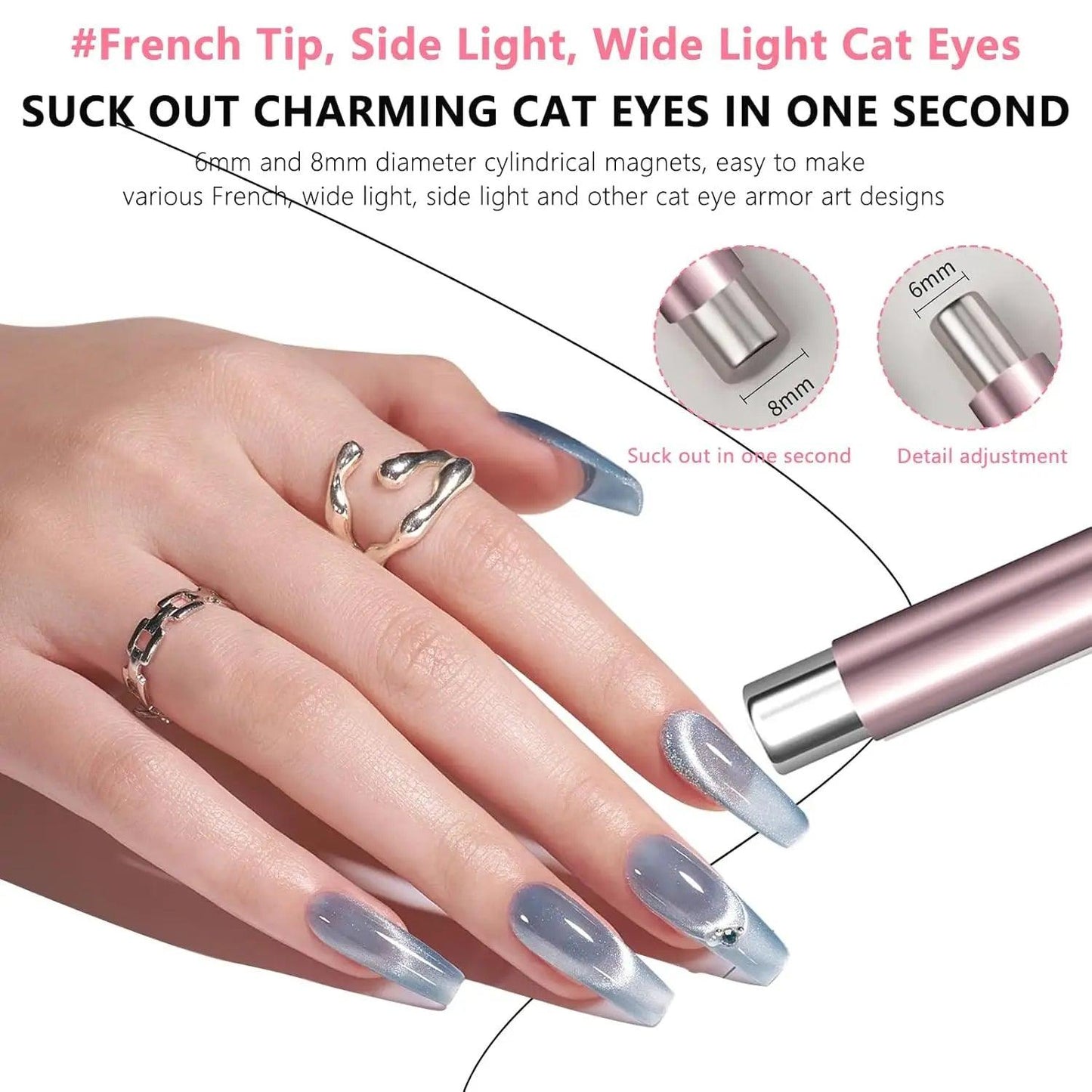 Cat Eye Magnetic Ball With Nail Magnetic Stick Tool Set Double-head Strong Magnet Pen 3D Cat Eye Gel Polish Nail Supplies