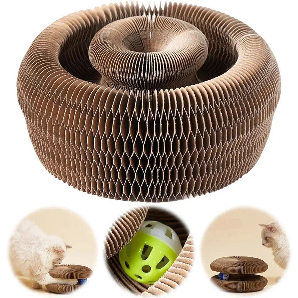 Magic Cat Scratch Organ Board Cat Toy with Ball Cat Grinding Claw Cat Climbing Frame Kitten Round Corrugated Cat Scratching Toy - Urbizia