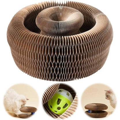 Magic Cat Scratch Organ Board Cat Toy with Ball Cat Grinding Claw Cat Climbing Frame Kitten Round Corrugated Cat Scratching Toy - Urbizia