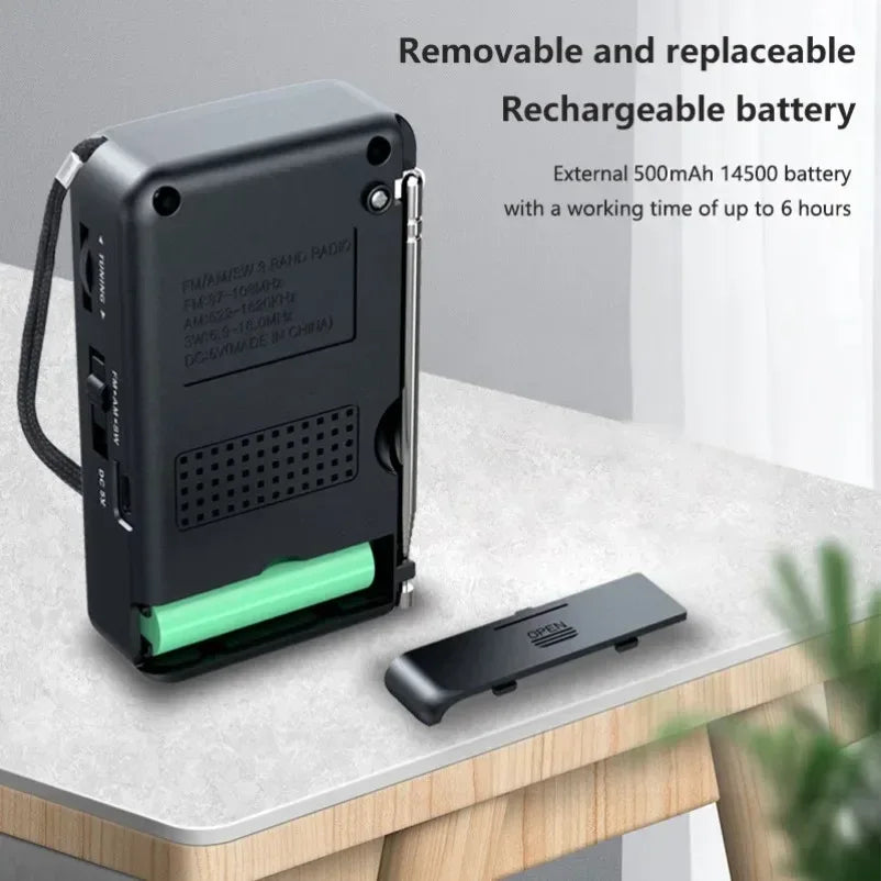 Battery Operated Radio FM AM SW Radio Built-in Speaker Pointer Pocket Radio Type-C Rechargeable with HD Display Screen for Elder - Urbizia
