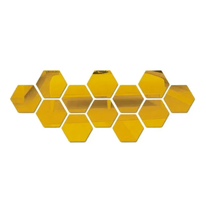 6/12pc Hexagon Mirror Wall Stickers 3D DIY Acrylic Mirror Sticker Self Adhesive Decals Removable Living Room Bathroom Home Decor - Urbizia