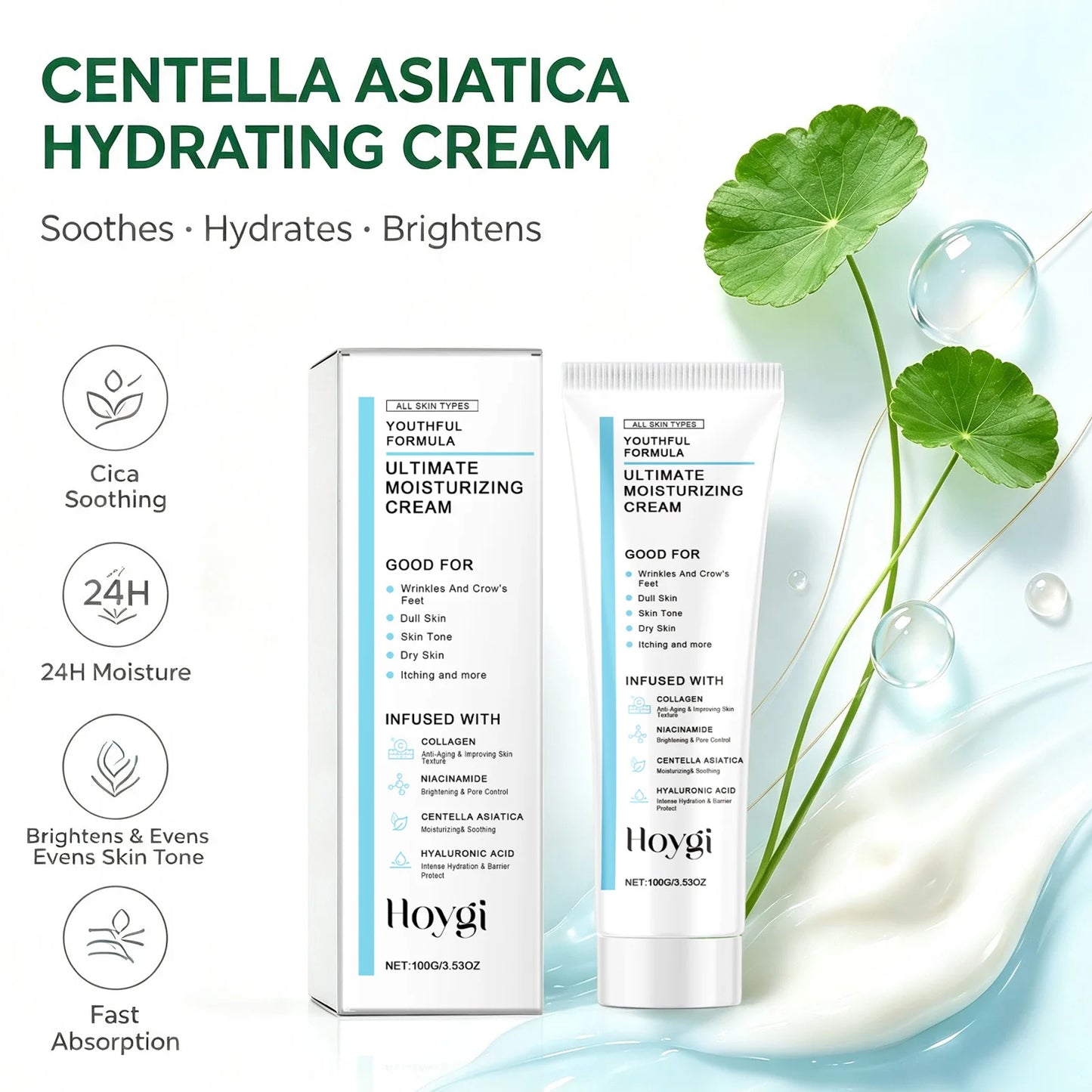 Centella Moisturizing Cream Hyaluronic Acid Daily Nourishing Cream Strengthen Barrier Rejuvenation Oil Control Brighten Skin Car