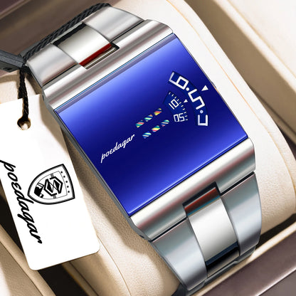 POEDAGAR Top Rectangle Original Men Watch Waterproof Fashion Man Wristwatch Stainless Steel Quartz Sport Men's Watches+Box Reloj