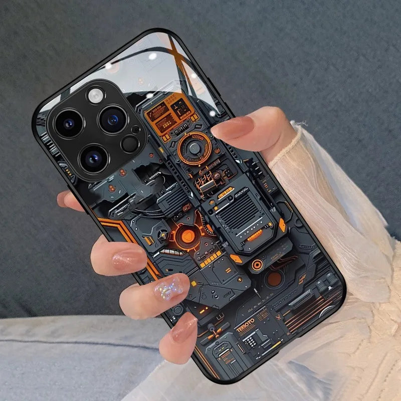 Creative Circuit Board Pattern Glass Material Phone Case For iPhone 17 16 15 14 Pro Max 13 12 11 16E 17Air 7 Plus XR XS X Cover