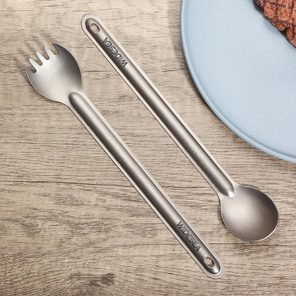 Widesea Camping Titanium Spork  Spoon Outdoor Lightweight Fork Tableware Portable Picnic Hiking Travelling Ultralight Dinnerware