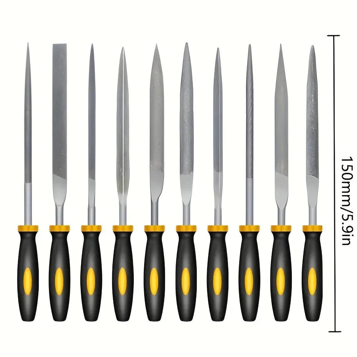 High-Carbon Steel Precise Needle File Set - Premium Kit with Non-Slip Ergonomic Handles, for Wood/Plastic/Model Filing